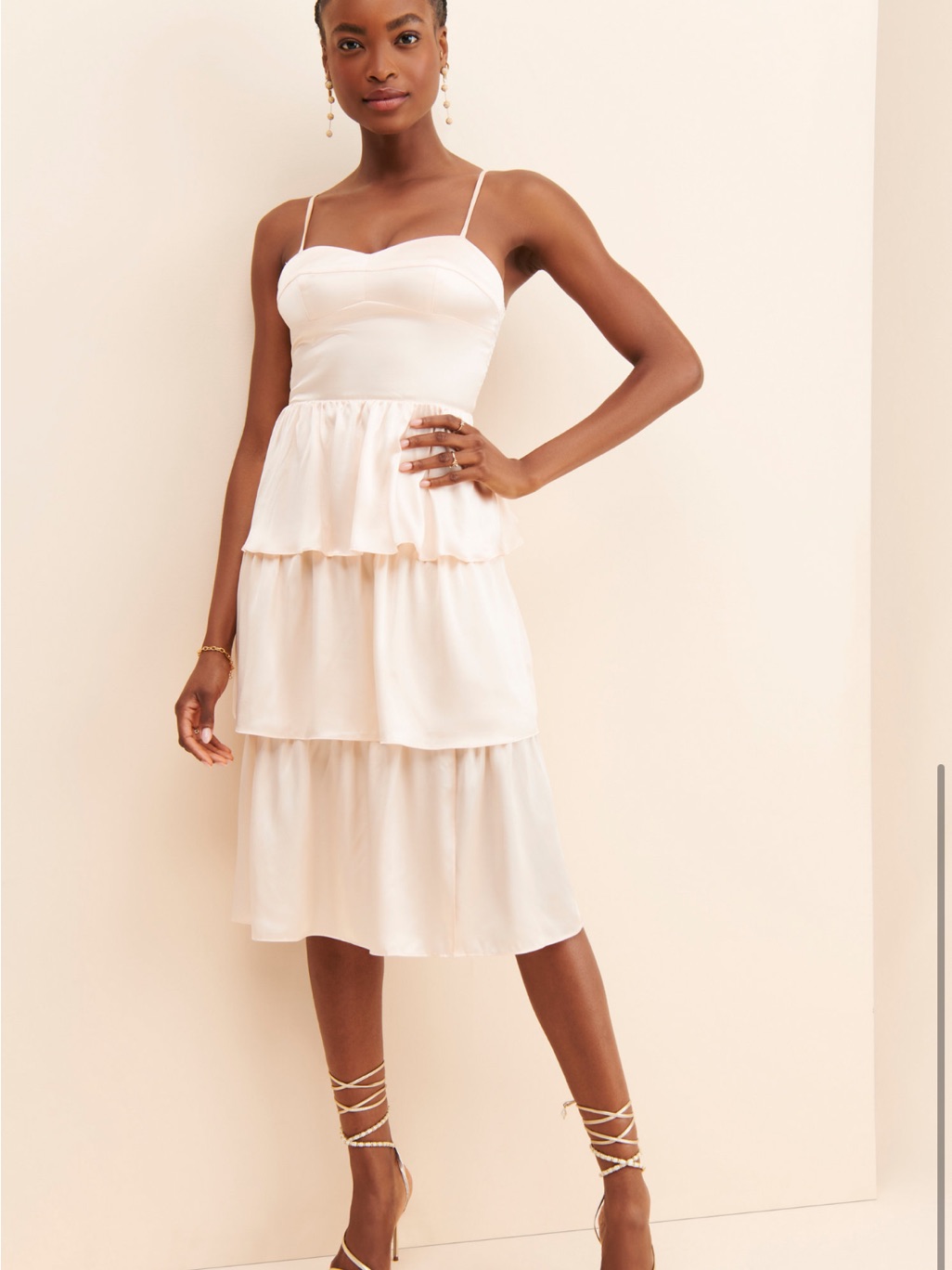 Amanda Uprichard Rosalia Tiered Silk Dress Light Pink Blush Medium